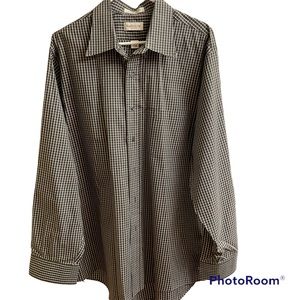 Van Heusen black checked Pinpoint Oxford XL 17 1/2 button up Mens shirt